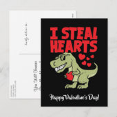 Cute T-Rex Dino-Valentijnsdag | I Steal Hearts Feestdagenkaart (Voorkant / Achterkant)