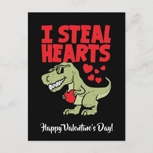Cute T-Rex Dino-Valentijnsdag | I Steal Hearts Feestdagenkaart (Voorkant)