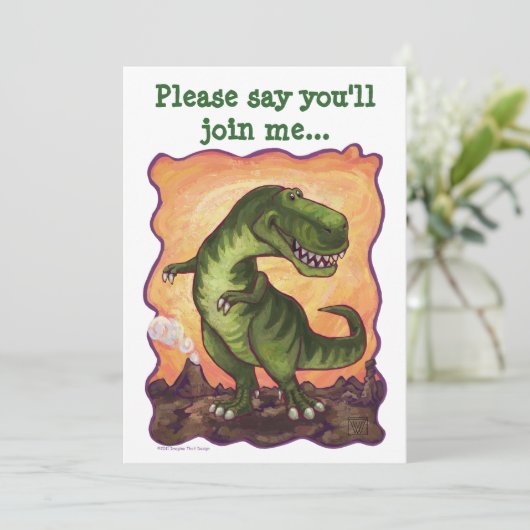 Cute T-Rex Dinosaur Birthday Party Invite Kaart (Staand voorkant)
