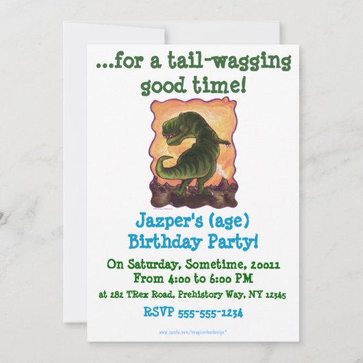 Cute T-Rex Dinosaur Birthday Party Invite Kaart (Achterkant)