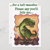 Cute T-Rex Dinosaur Birthday Party Invite Kaart (Voorkant / Achterkant)