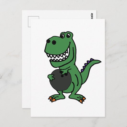 Cute T-rex Dinosaur Bowling Cartoon Briefkaart (Voorkant / Achterkant)