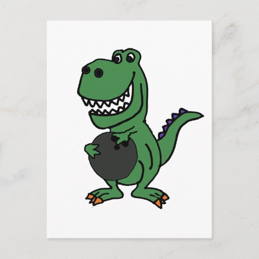 Cute T-rex Dinosaur Bowling Cartoon Briefkaart (Voorkant)