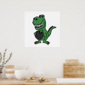 Cute T-rex Dinosaur Bowling Cartoon Poster (Keuken)