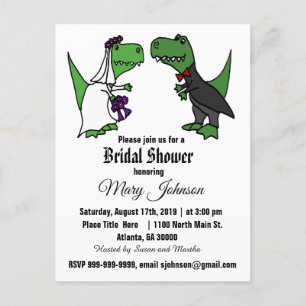 Cute T-rex Dinosaur Bride en Groom Vrijgezellenfee Uitnodiging Briefkaart