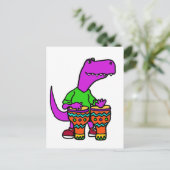 Cute T-rex Dinosaur die Bongo Drums speelt Briefkaart (Staand voorkant)