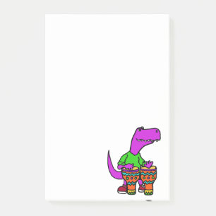 Cute T-rex Dinosaur die Bongo Drums speelt Post-it® Notes