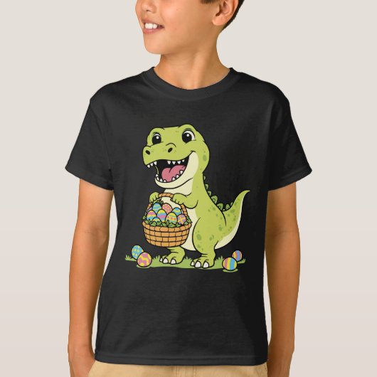 Cute T-Rex Dinosaur Easter Egg Basket Kids T-Shirt (Voorkant)