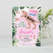 Cute T Rex Dinosaur Girl Birthday Party Kaart (Staand voorkant)