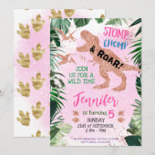 Cute T Rex Dinosaur Girl Birthday Party Kaart (Voorkant / Achterkant)