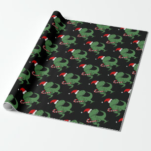 Cute T-rex Dinosaur in Santa Hat-kerstkunst Cadeaupapier