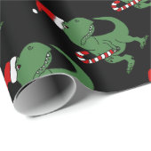 Cute T-rex Dinosaur in Santa Hat-kerstkunst Cadeaupapier (Rol Hoek)