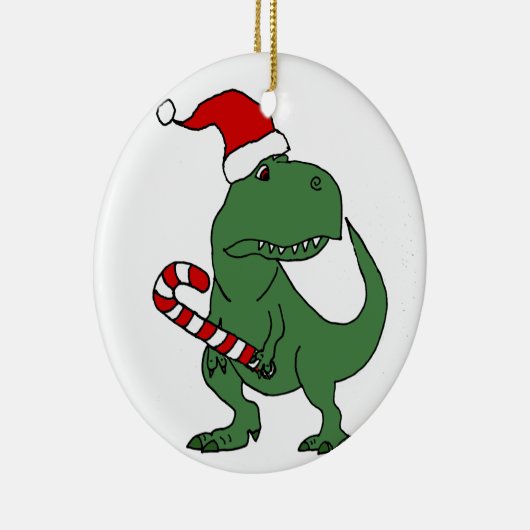 Cute T-rex Dinosaur in Santa Hat-kerstkunst Keramisch Ornament (Rechts)