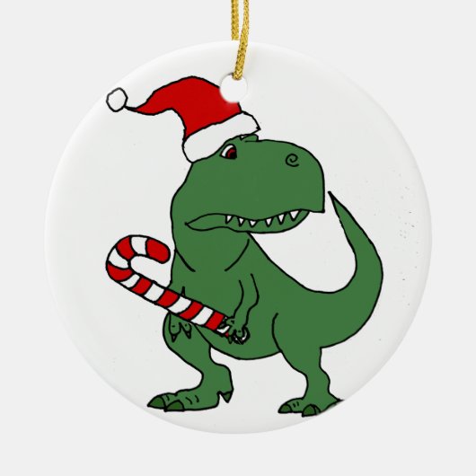 Cute T-rex Dinosaur in Santa Hat-kerstkunst Keramisch Ornament (Voorkant)
