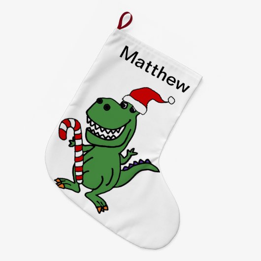 Cute T-rex Dinosaur in Santa Hat met snoepriet Grote Kerstsok (Voorkant (Hangend))