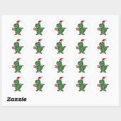 Cute T-rex Dinosaur in Santa Hat met snoepriet Ronde Sticker (Vel)