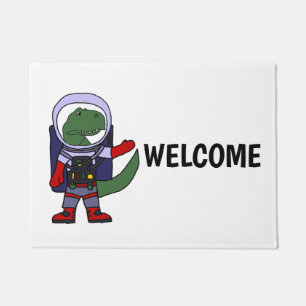 Cute T-rex Dinosaur in Spacesuit-Cartoon Deurmat