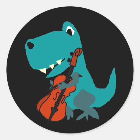 Cute T-rex Dinosaur Playing Cello Music Ronde Sticker (Voorkant)