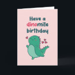 Cute T-Rex Dinosaur Pun Funny Dinomite Birthday Kaart<br><div class="desc">Grappig en schattig verjaardagskaart voor degenen die van puns en humor houden. Ideaal om je vrienden en familie geluk te wensen met hun verjaardag. Bezoek onze winkel voor meer collectie met verjaardagskaarten. Je zult iets coole,  humoristische en soms sarcastische verjaardagskaarten vinden voor je speciale iemand.</div>