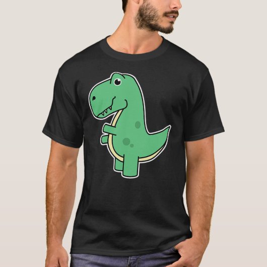 Cute T-Rex Dinosaur Tee - Green Dino Adult and Kid T-shirt (Voorkant)