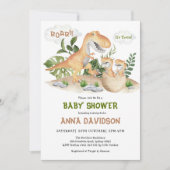 Cute T-Rex Dinosaur Twins Baby shower Kaart (Voorkant)