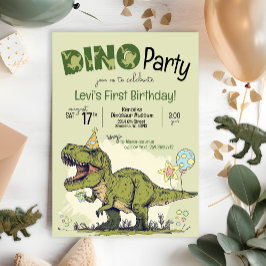 Cute T-Rex Dinosaurus Eerste Verjaardag Dino Feest Kaart
