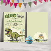Cute T-Rex Dinosaurus Eerste Verjaardag Dino Feest Kaart