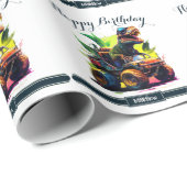 Cute T-Rex Riding Monster Truck Dinosaur Birthday Cadeaupapier (Rol Hoek)