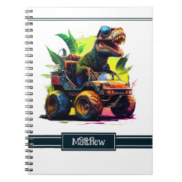 Cute T-Rex Riding Monster Truck Dinosaur Name Notitieboek