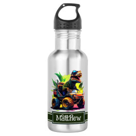 Cute T-Rex Riding Monster Truck Dinosaur Name Waterfles