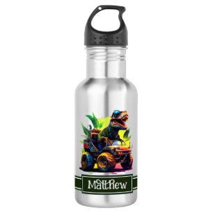 Cute T-Rex Riding Monster Truck Dinosaur Name Waterfles