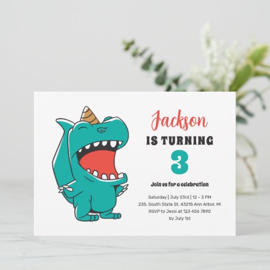 Cute T-Rex Unicorn Kinder Dinosaur Birthday Kaart (Staand voorkant)