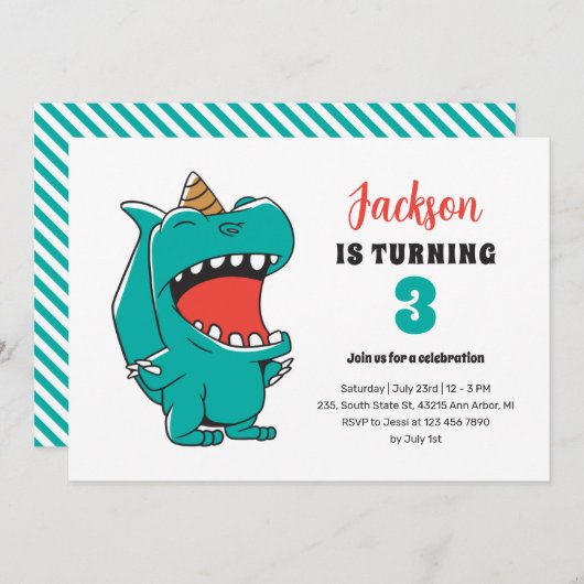 Cute T-Rex Unicorn Kinder Dinosaur Birthday Kaart (Voorkant / Achterkant)