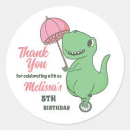 Cute T-Rex Unicycle Dinosaur kinderen Birthday Par Ronde Sticker