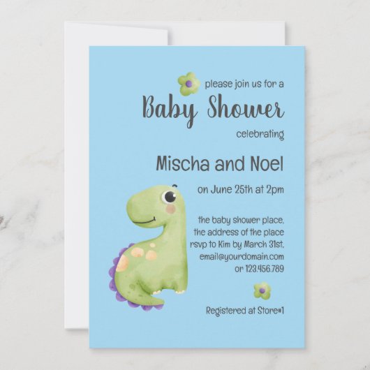Cute T Rex Waterverf Nursery Boy Baby shower Kaart (Voorkant)