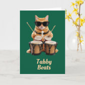 Cute Tabby Bongo Speler Wenskaart Kaart (Gele Bloem)