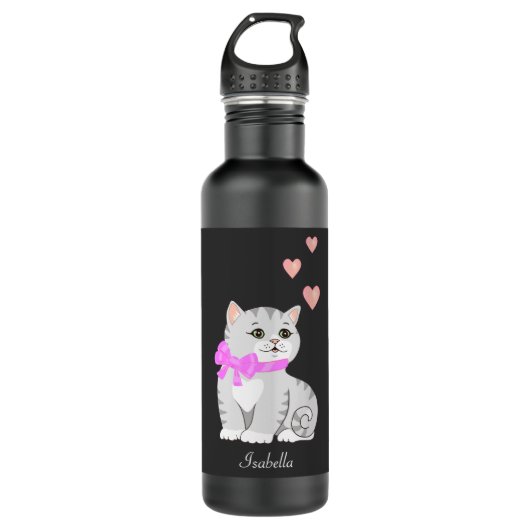 Cute Tabby Cat and Hearts on Black Waterfles (Voorkant)