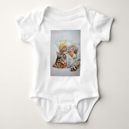 Cute Tabby Cat Baby's Waterverf kunst Romper (Voorkant)