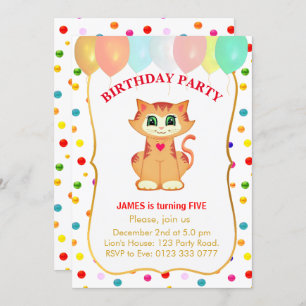 Cute Tabby Cat, Balloons en Confetti Birthday Kaart