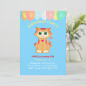 Cute Tabby Cat, Balloons en Confetti Birthday Kaart (Staand voorkant)