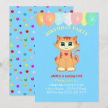 Cute Tabby Cat, Balloons en Confetti Birthday