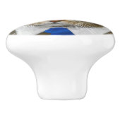 Cute Tabby Cat Brown Grey Elegant Blue Stropdas Keramische Knop (Zijkant)