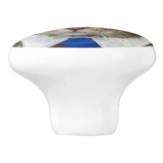 Cute Tabby Cat Brown Grey Elegant Blue Stropdas Keramische Knop (Zijkant)