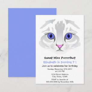 Cute tabby cat cartoon blauw meisje verjaardagsfee kaart
