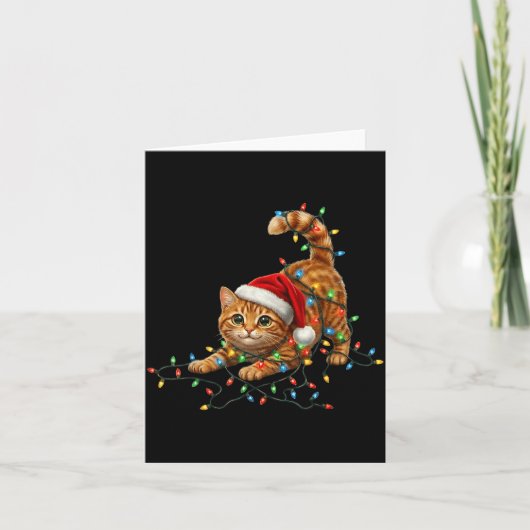 Cute Tabby Cat Christmas Funny Lights Xmas Cat In  Kaart (Voorkant)