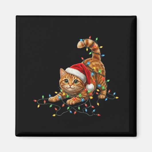 Cute Tabby Cat Christmas Funny Lights Xmas Cat In  Magneet (Voorkant)