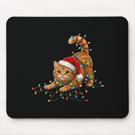 Cute Tabby Cat Christmas Funny Lights Xmas Cat In  Muismat (Voorkant)