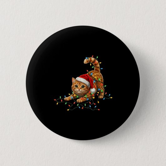 Cute Tabby Cat Christmas Funny Lights Xmas Cat In  Ronde Button 5,7 Cm (Voorkant)