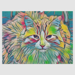 Cute Tabby Cat Colorful Green Blue Art Tissuepapier