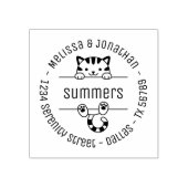 Cute Tabby Cat Couple Family Round Address 2 Rubberstempel (Afrduk)